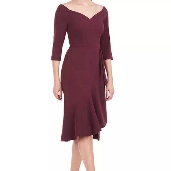 Kay Unger Molasses Brown Izzy Ruffle Side Slit Midi Dress *Less Belt* - Picture 2 of 3